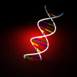DNA Spiral on Red Background