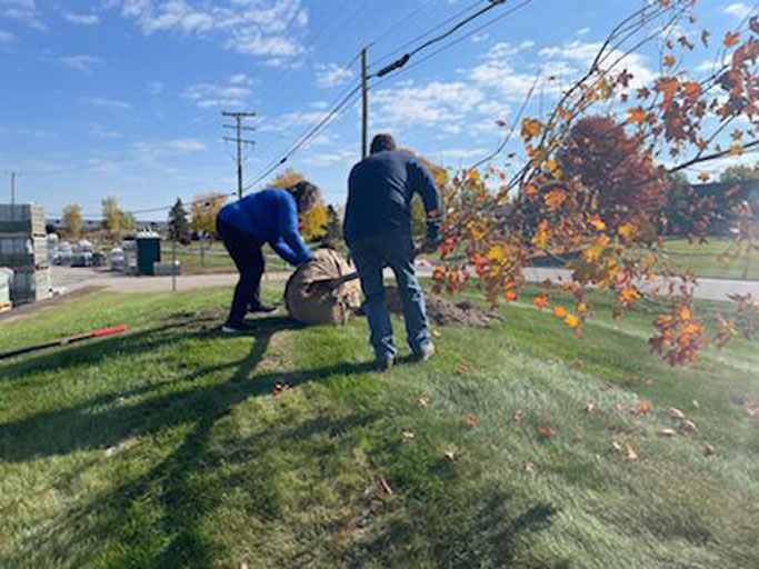 Unilock Employees planting the time capsule tree