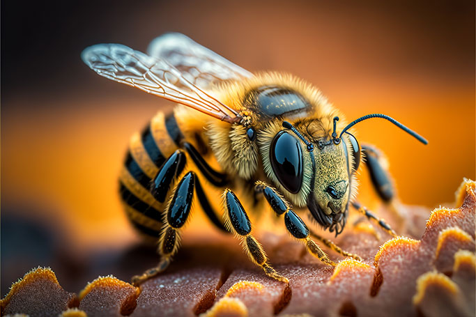 Macro of a Bee on a Honeycomb